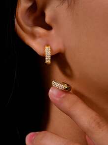 TONSI 1 par de pendientes de aro de acero inoxidable chapado en oro de 18k con turquesa azul y circonia incrustada de manera artesanal, estilo europeo y americano Ins para mujeres