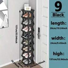 9-Tier Narrow Entrance Plastic Shoe Rack, Space Saving Freestanding Shoe Organizer For Closet, Hallway