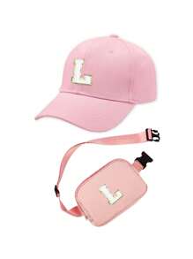 2pcs Set Personalized 26 Letter Kids Baseball Cap & Shoulder Bag, 1pc Fashion Letter Side Bag, Suitable For Girls & Boys Daily Outings