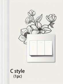 1/2pcs Minimalist Sketch Flower Design Light Switch Sticker, Floral Pattern Switch Outlet Wall Sticker, Self Adhesive Switch Decoration Decal For Home Decor,Stickers,Wall Decal, Vinyl Decal For Home Decorations,Spring Decoration Items Refresh Your Home,Rama Decoration Stickers Gifts Birthday Graduation - Black and White - View 11