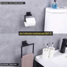 GERZ Bathroom Hardware Accessories Sets SUS304 Stainless Steel Bath Shower Set 2-Pieces(Toilet Paper Holder Towel Ring) Black Matte Finish Contemporary Style