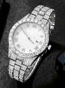 1pc Men's Quartz Watch With Metal Band, Business & Street Style - Silver - View 1