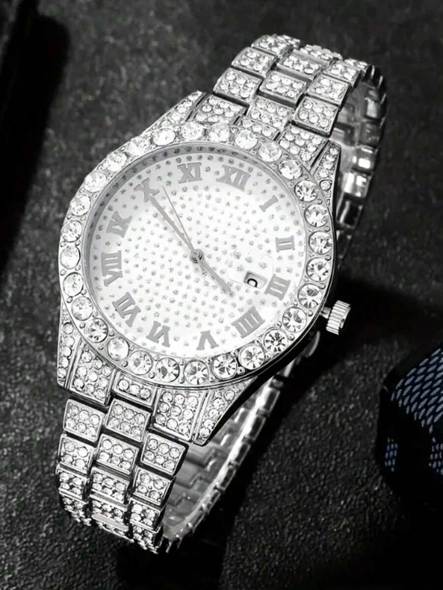 1pc Men's Quartz Watch With Metal Band, Business & Street Style - Silver - View 1