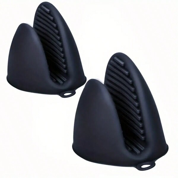 2 Pieces Black Silicone Oven Mitts - Heat Resistant, Textured Grip With Hanging Loop, Suitable For Kitchen - Great For Cooking And Baking, Oven Gloves And Pot Holders