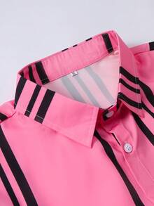 Men's Casual Striped Short Sleeve Shirt, Summer - Pink - View 3