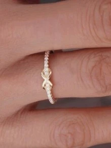 1 件女士简约无限环结戒指，时尚配饰，适合日常佩戴、派对、婚礼、订婚、节日礼物 - 金色 - 查看 3