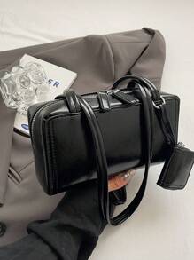 2025 新款时尚 2 件单肩手提包套装带零钱包，手提包适合女性日常使用、办公室通勤、度假、节日、聚会、礼物 - 黑色 - 查看 3