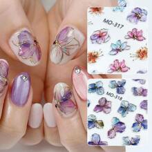Bronzing Hydrangea Flower Nail Sticker Gold Foil Watercolor Flower Elegant Blossom Decals Adhesive Sliders Decorations Manicure