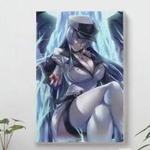 Framed Anime Canvas Poster With Pine Wood   - Vibrant Blue Electric Energy Design, Wrapped Canvas Wall Art For Modern Bedroom, Living Room, Dorm Decor, Kawaii Room Deco