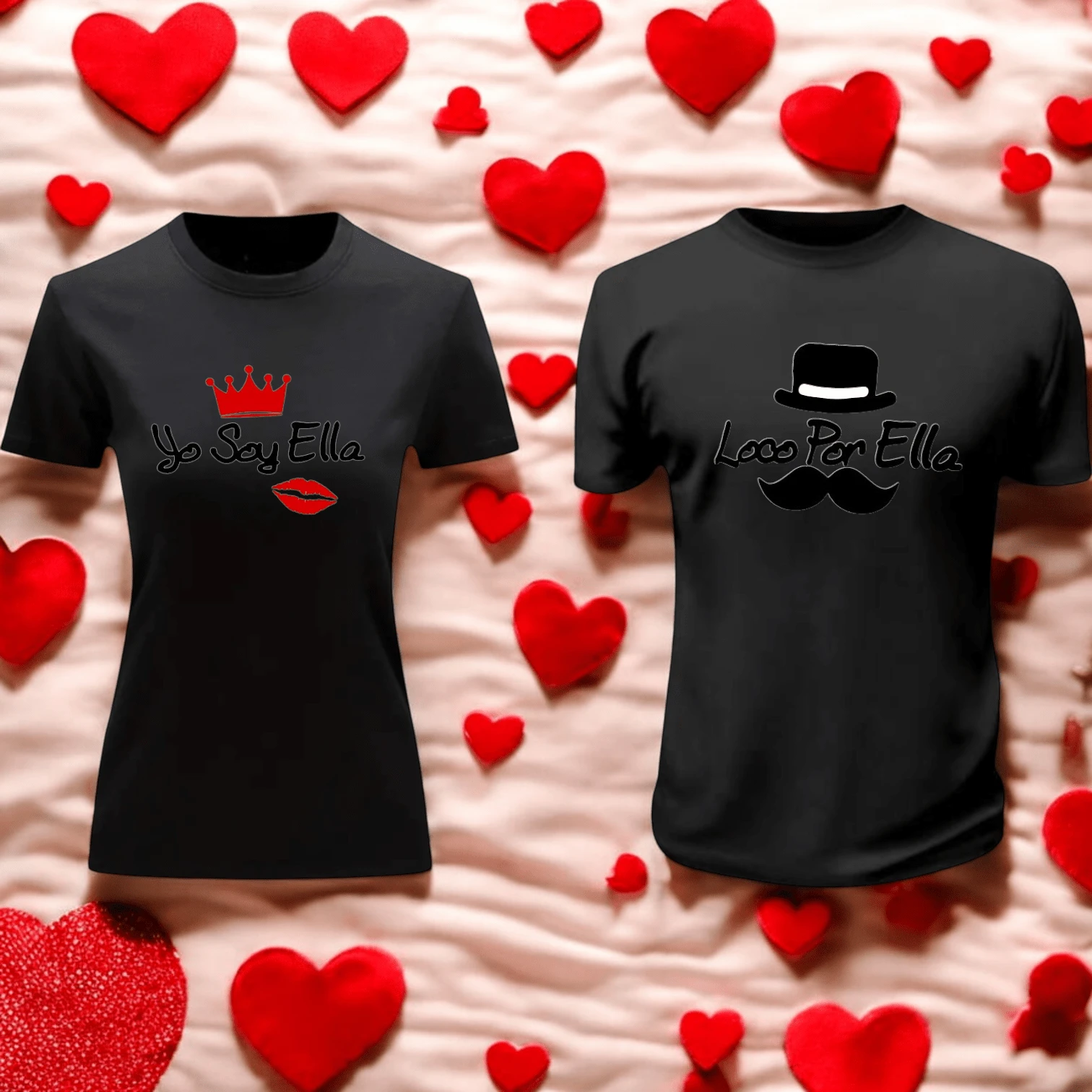 Playera Duo Parejas Loco Por Ella 14 De Febrero San Valentin - Negro - Ver 1