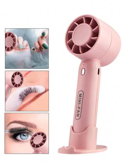 1pc Portable USB Rechargeable Mini Fan, Eyelash Drying Fan For Eyelash Extension, 3 Speed Adjustable Noiseless Handheld Fan, Basic Eyelash Extension Supplies/Air Conditioner Blower (Pink)