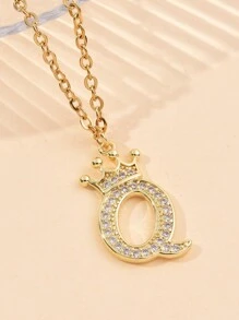 1 件 Ins Style 26 个英文字母全水钻皇冠吊坠项链，DIY 项链链配件不锈钢项链链和铜吊坠 - 金黃色 - 查看 23