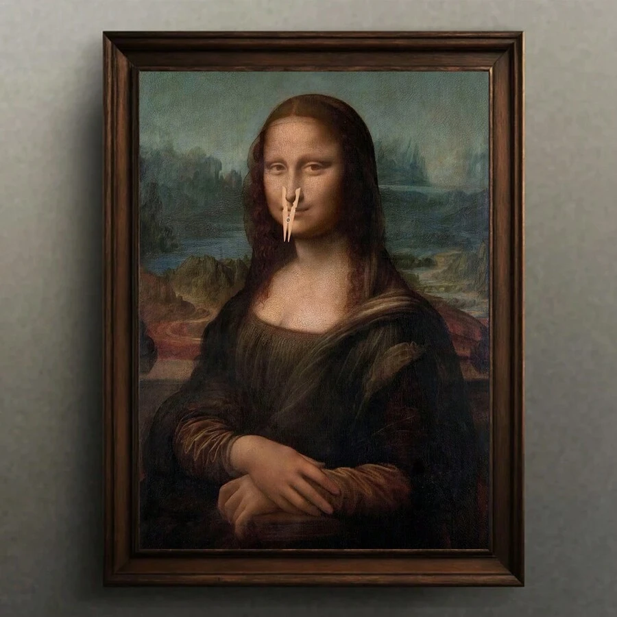 1pc,Mona Lisa - Funny Nose Wall Art,Vibrant And Fashionable Bathroom Parody Of Famous Paintings Decor Room - A - View 1