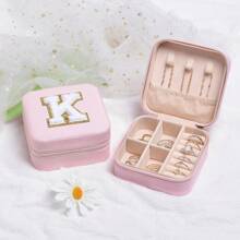 粉色旅行珠宝盒,个性化礼物生日礼物送给女士的圣诞节礼物送给青少年女孩的首字母旅行珠宝盒(不带镜子)A-Z - 粉紅色 - 查看 3