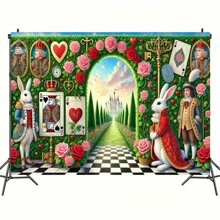 1 pieza Fondo de banner romántico de jardín de las maravillas, diseño de temática de las maravillas, decoración de fondo de fotografía de fiesta, selección de varios tamaños, banner de fiesta festiva, fondo de fotografía para interiores y exteriores, sin requisitos de alimentación eléctrica