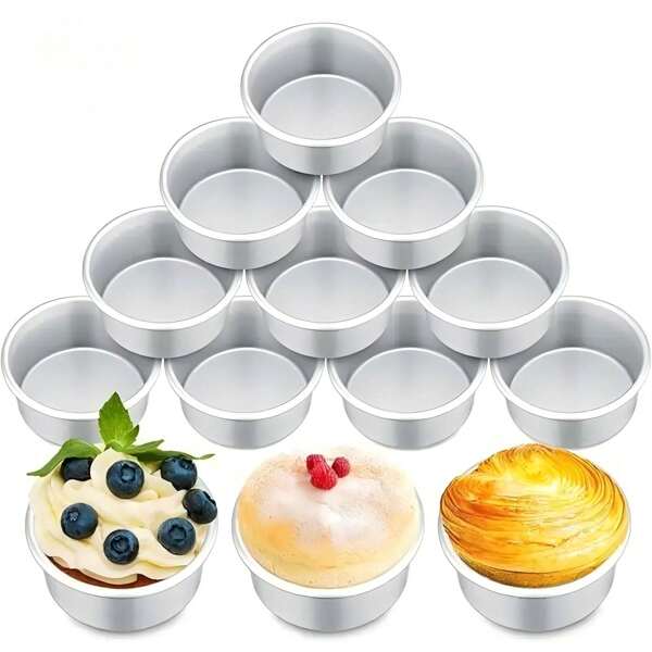 1pc/5pcs Mini Aluminum Chiffon Cake Pan Household Living Bottom Non-Stick Basque Cake Mold Baking Tool