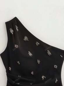 ZEVITY Women's Asymmetric Beaded Decor Sleeveless Top, Simple Fashion Daily Casual