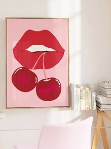 1 pieza, Lienzo colgante, Enmarcado, Impresión artística de pared de cerezas, Póster femenino imprimible, Póster Ma Cherie, Decoración de dormitorio y habitación de niñas, Arte de pared con estilo, Póster elegante, Labios rojos de cerezas, Arte de pared rojo, Arte de pared para el hogar femenino