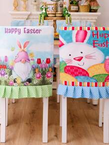 1 pieza Decoración de Pascua Funda para silla de imitación de lino impreso con diseño de conejo