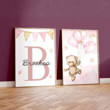 3pcs/Set Customizable Frameless Canvas Wall Art Posters - Personalized Name Wall Art, Customizable Teddy Bear Wall Art, Personalized Name Teddy Bear Wall Painting Decor, Painting Of Hot Air Balloon, Stars, Butterfly, Flag, Balloon, Personalized Initial Letter Logo, Neutral Bedroom Decor Customization, Suitable For Dining Room, Living Room, Bedroom Refresh Birthday Graduation,Home Refresh