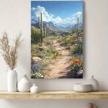 1pc Serene Desert Pathway Framed Canvas Art - High-Definition, Pine Wood Frame, Vertical Orientation For Living Room, Bedroom, Office, Kitchen Decor