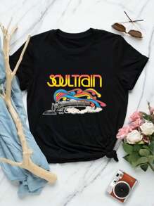 Vintage 70s Soul Train Ladies' T-Shirt Retro Groove Disco Fashion Tee - Black - View 1