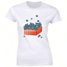 Blueberries Image Short Sleeve T-Shirt For Women Fruit Lover Tee