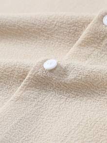 男士休闲米色图案短袖衬衫，夏季度假装 - 杏色 - 查看 4