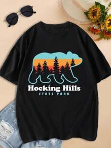 Women's Hocking Hills State Park Ohio Bear T-Shirt - Cute Hiking Nature Souvenir - 黑色 - 查看 1