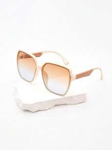 feye 1 件方形大框时尚女士时尚眼镜，夏季海滩配饰 - 米色 - 查看 2