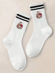 1 Pair Of Men's/Women's/Couple Mid Length Socks, Personalized, Fun, Colorful, Creative Cartoon Design, Holiday Gift, Comfortable And Breathable, Enhancing Family Atmosphere, Fashionable And Novel, Anime, Crazy, Multi-Color, Fun Neutral Socks