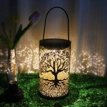 1pc Solar Powered Tree-Patterned Lantern, Outdoor Waterproof Vintage Metal LED Large Tree Decorative Light, Solar Garden Yard Lawn Lamp For Garden Decoration, Patio, Porch And Lawn Lighting, Eid Decoration