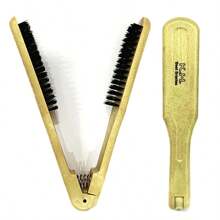 Pro Hairdressing Straightener Hairbrush Nylon Hair Straightening Double Brushes V Shape Comb Clamp Styling Tools DIY - 駝色 - 查看 8