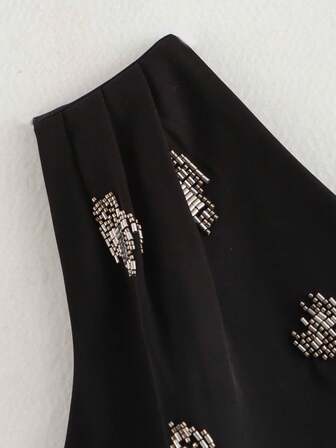 ZEVITY Top Feminina Assimétrica com Decoração de Miçangas, Sem Mangas, Moda Simples para Uso Diário e Casual