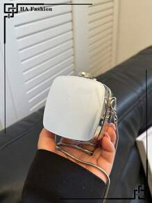 Mini Acrylic Gold Color Crossbody Earphone/Earbud Case - Silver - View 3