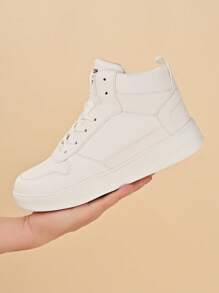 Hoge leren pololaarzen voor koppels, lichtgewicht en comfortabel, minimalistische effenkleurige casual sneakers voor dagelijks gebruik en sport