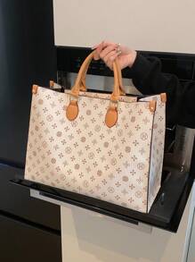 Dedoo Fashionable Printed All-Season Travel & Shopping Tote Bag, Extra Large Handbag - Beige - View 3