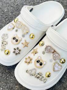 18pcs Clogs DIY Shoe Charms Set, Including Gold Sunglasses, Cute Rhinestone Bear Head Shoe Clips, Detachable Decorative Buttons. Holiday Gift