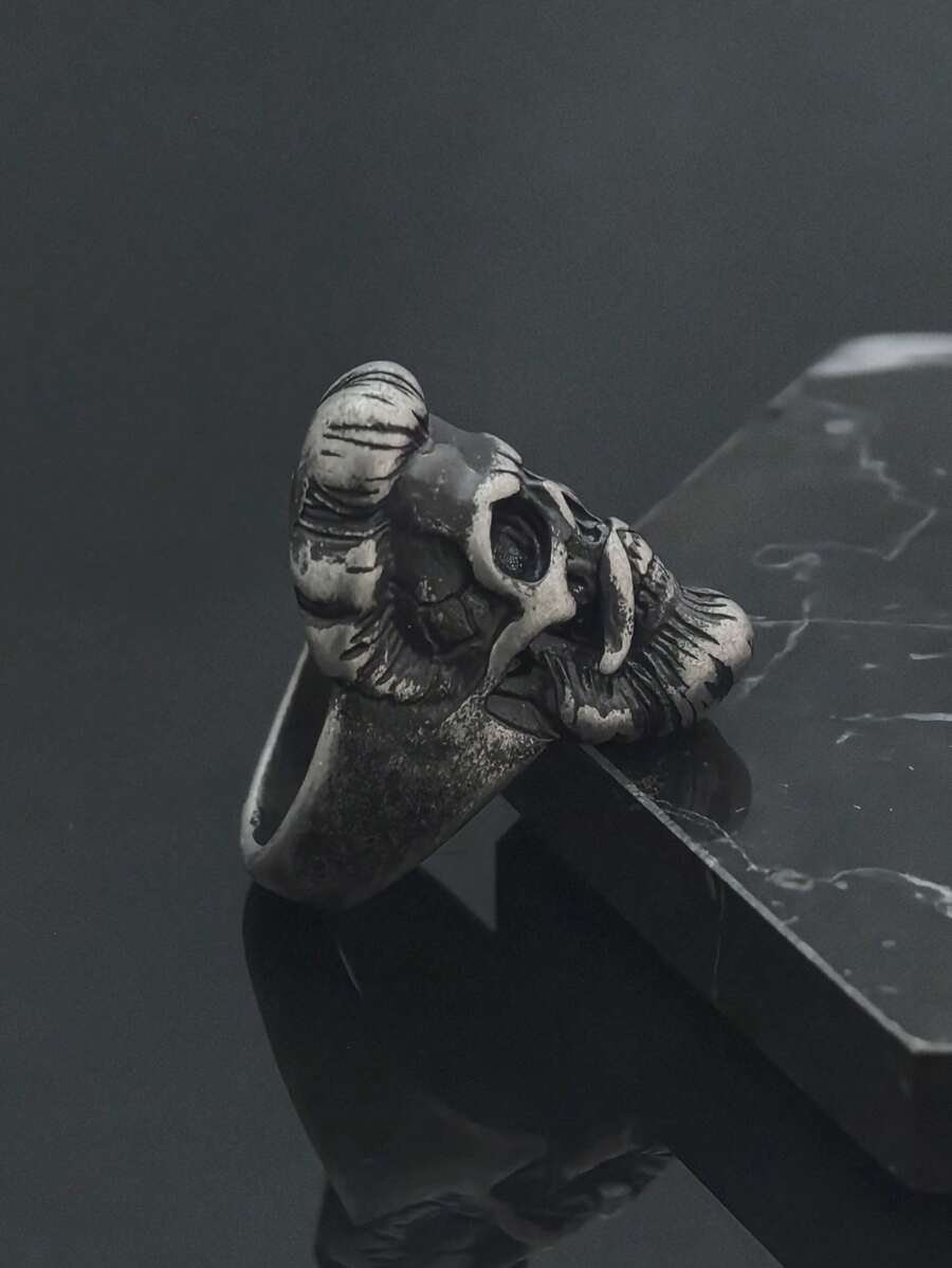 High-Quality Human Head Portrait Stainless Steel 316 Ring, Vintage Silvery Color, Hip-Hop Large Antique Silver Ring, Men's Jewelry Gift - Ancient Silver - View 1