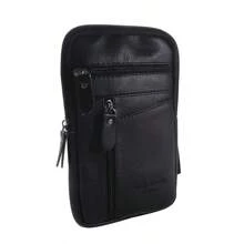 Bolsa de Cintura de Cuero Bolsa de Teléfono Móvil para Hombres Cinturón de Uso Deportivo al Aire Libre Bolsa Pequeña de Un Hombro Bolsas Cruzadas para Negocios - Negro - Ver 1