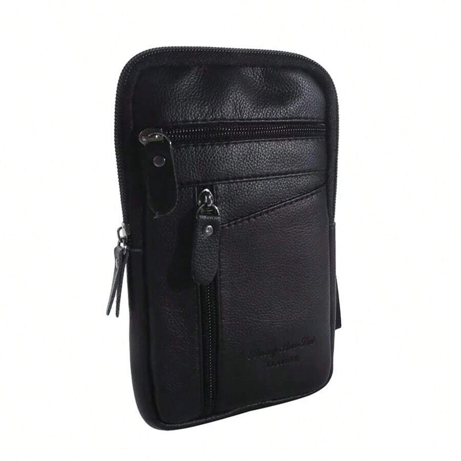 Bolsa de Cintura de Cuero Bolsa de Teléfono Móvil para Hombres Cinturón de Uso Deportivo al Aire Libre Bolsa Pequeña de Un Hombro Bolsas Cruzadas para Negocios - Negro - Ver 1