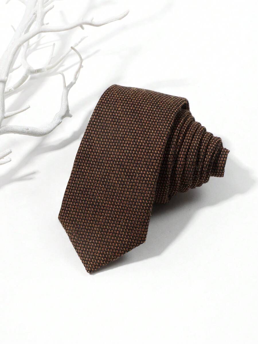 1 件男士休闲商务风格斜条纹和小格子领带，适合日常穿着和正式场合男士领带 - 棕色 - 查看 1