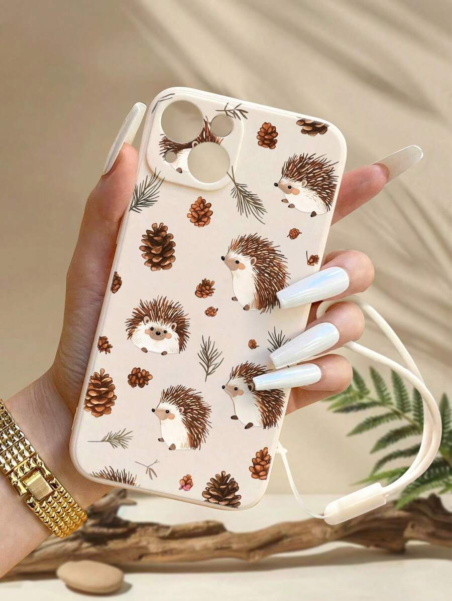 Precise Perforated Edge Hedgehog Pine Cone Decorated Silicone Wrist Strap Shockproof Phone Case Compatible With Iphone 14 Pro Max, Compatible With IPhone 13, Compatible With IPhone 11, Compatible With IPhone XR, Compatible With IPhone 7/8/SE2, Compatible With IPhone XS Max, Cartoon Design,International Version, Not The Domestic Version - Multicolor - View 1