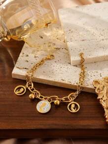 Dây Thép Không Gỉ Thời Trang Hình Học Trang Trí Lớp Chuỗi Vòng Tay Cho Nữ Trang Trí Hàng Ngày - Vàng - Xem 7