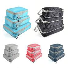 Cubos de embalaje plegables y compresibles, bolsa de almacenamiento de viaje impermeable, maleta de nailon, portátil con bolso, organizador de equipaje - Rojo - Ver 3