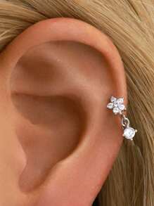 1 pieza Delicado juego de pendientes de aro abrazador de plata de ley 925 con flores y círculos, con Zirconia colgante, pendientes de oro hipoalergénicos para uso diario de mujer