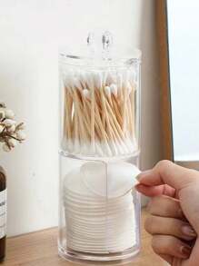 1 pieza Caja de almacenamiento de acrílico transparente para hisopos de baño, soporte para almohadillas de maquillaje y barras de labios con tapa, organizador transparente a prueba de polvo para el escritorio para joyas, hisopos de limpieza, palillos, apropiado para el baño, el dormitorio y el tocador de maquillaje