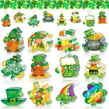 12Pcs Irish Ornaments Shamrock Gnome Beers Top Hat Hanging Decorations For Home Holiday Party Favors