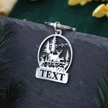 1pc Stainless Steel Personalized Keychains, Customized Forest Deer Name Keychain, Customized Tooth Letter Keychain, Customized Animal Bat Keychain,Laser Engraved Nameplate Pendant Keyrings, Custom Text Name Date Key Chains, Birthday Love Gift Jewelry