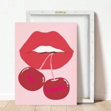 1 pieza, Lienzo colgante, Enmarcado, Impresión artística de pared de cerezas, Póster femenino imprimible, Póster Ma Cherie, Decoración de dormitorio y habitación de niñas, Arte de pared con estilo, Póster elegante, Labios rojos de cerezas, Arte de pared rojo, Arte de pared para el hogar femenino
